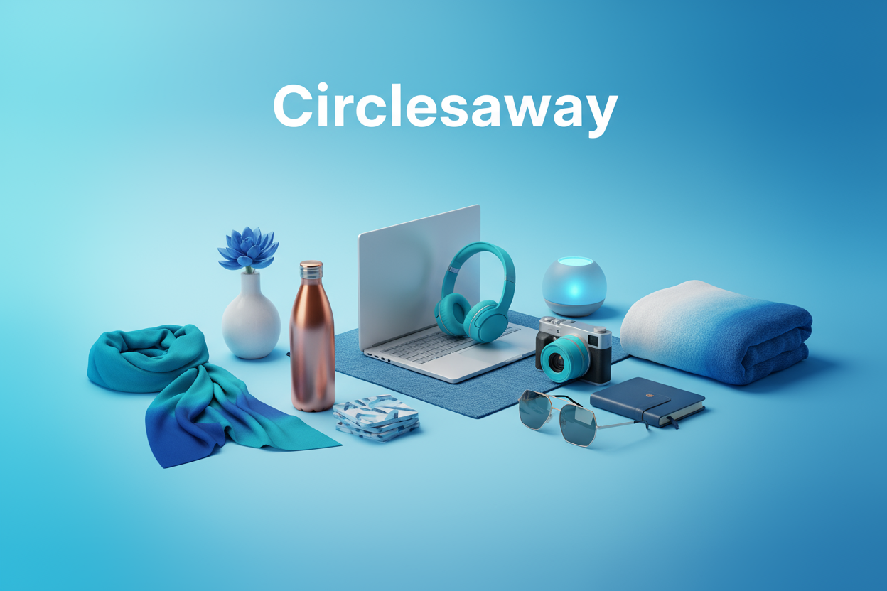 i need a multiple product store hero image , color tone litte cyan blue color , our store name is Circlesaway